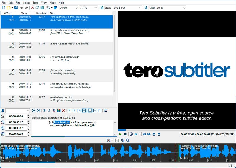 Tero Subtitler is a free subtitle editing software for Freelancers